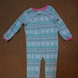 Girls Size 4T Carter's Aqua/Pink/White 1-piece Flannel PJs
